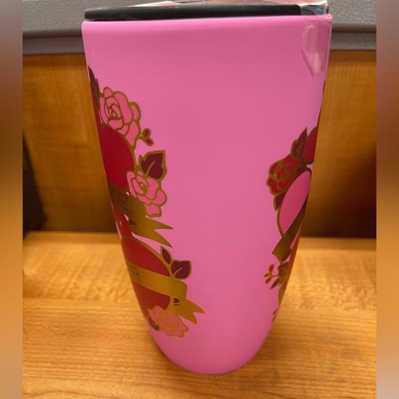 Valentine Pink Red & Gold Heart For Like Ever Matte Travel Coffee Mug w/Lid NWT - Picture 6 of 7